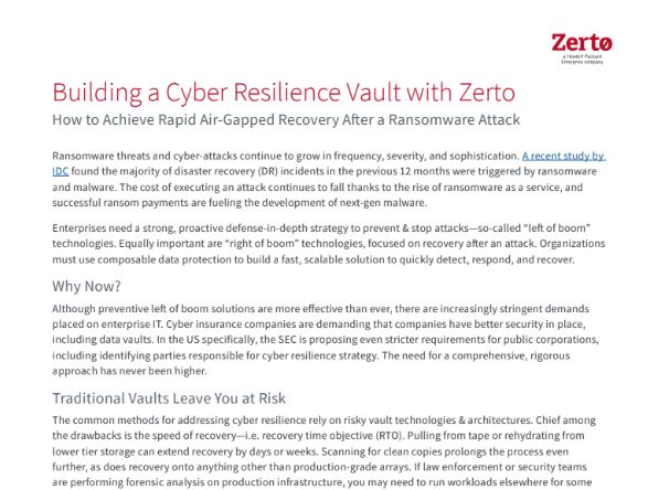 Building a Cyber Resilience Vault - Zerto