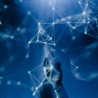 artificial intelligence, hand touching items in space